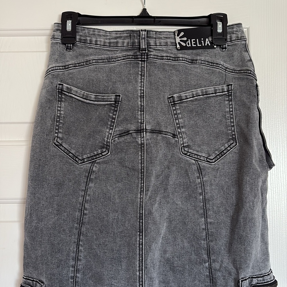 Delia’s Dolls Kill Gray Denim Maxi Skirt Slight Cargo Pockets NWOT✨Sz Small - Picture 5 of 7